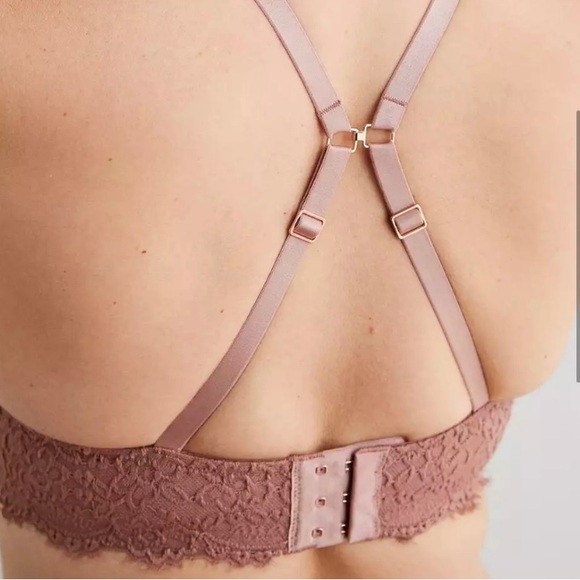 Aerie Rose Pink Lace Plunge Push-Up Bra 34D - Picture 2 of 5